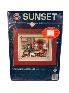 Sunset Native American Still Life Counted Cross Stitch Kit Open & Complete